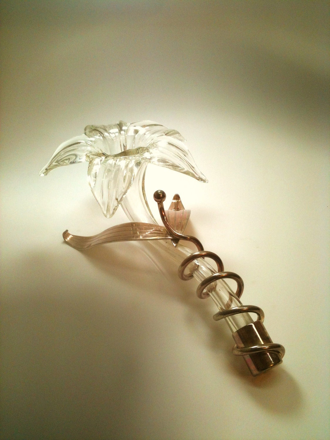 1950's Flower Glass Vase with Gold Leaves.