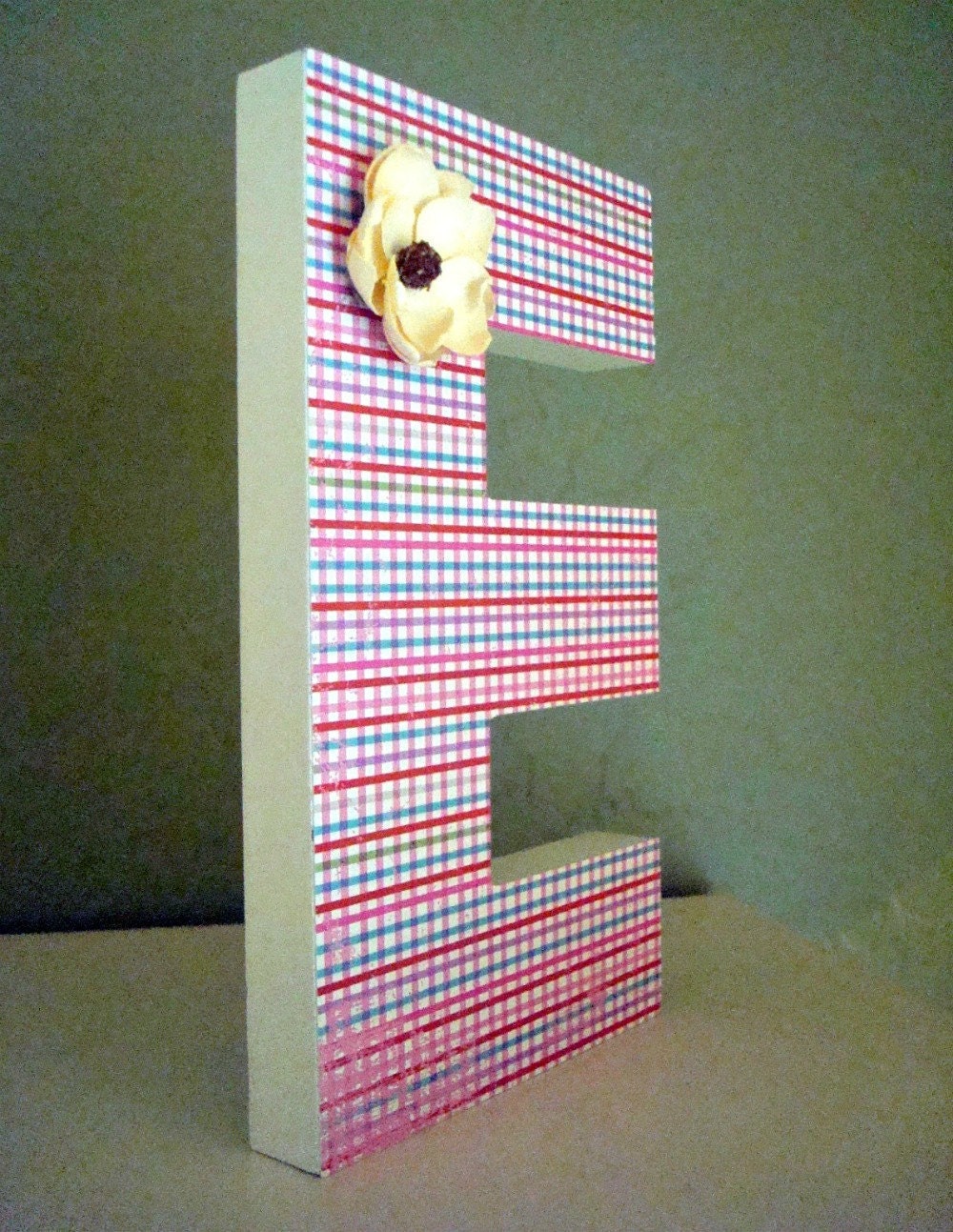 Decorative Letter E - E is for Ellie, Elizabeth or ...Plaid bright colors