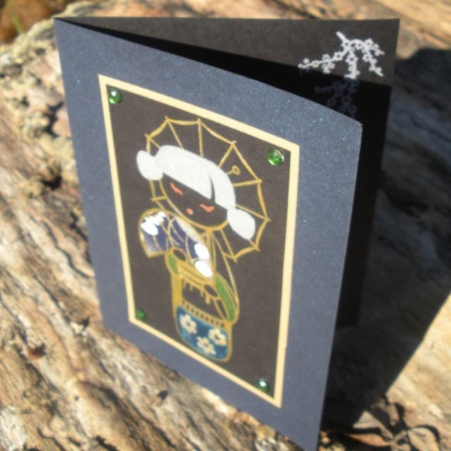Asian Cartoon Character Card Blue Gold