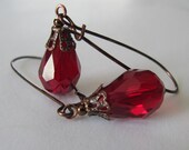 Red Earrings Red Jewelry Crystal Earrings Victorian Earrings Vintage Earrings Women Jewelry Gift Teardrop Earrings Antique Copper Earrings