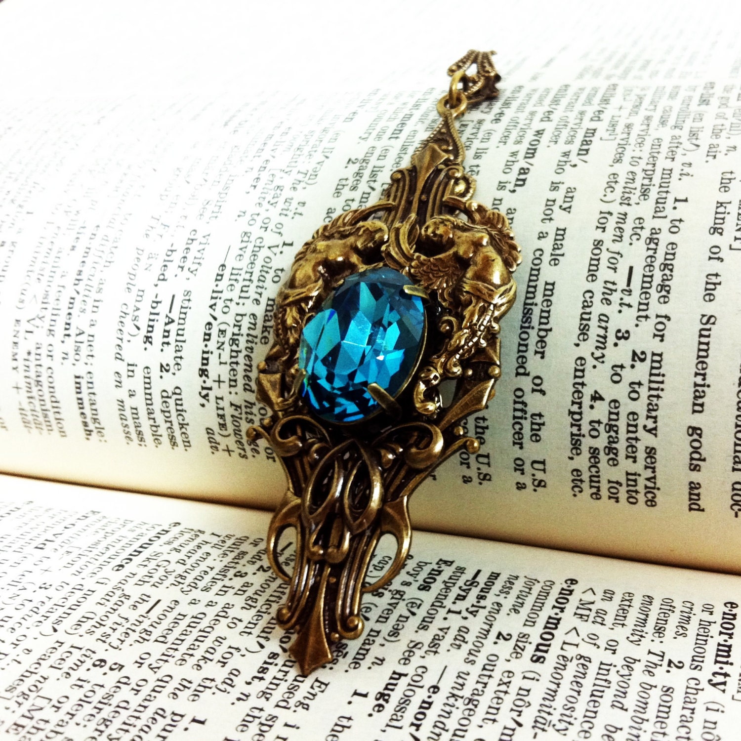 Halcyon Aged brass filigree pendant-Fantasy mythology inspired jewelry-Vintage victorian steampunk gothic style
