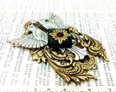 Horus Egyptian Falcon Aged silver plated brass filigree pendant-Fantasy mythology inspired jewelry-Vintage victorian steampunk gothic style