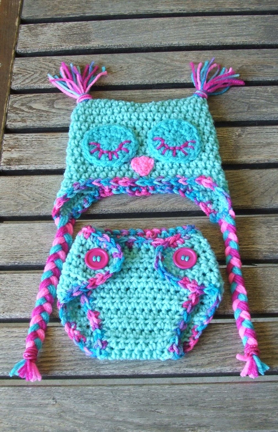 Sleepy "Cotton Candy" Owl Diaper Cover & Hat Set  (Newborn - 3 months)