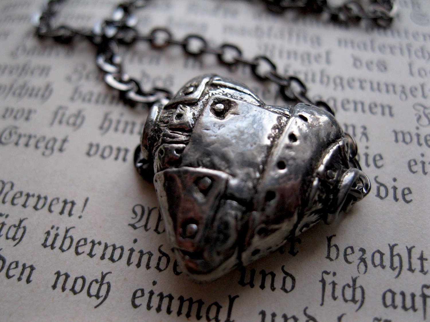 Steampunk Valentine. Patchwork Heart, Pewter Pendant with Carnelian bead Feral Valentine.