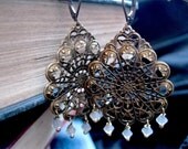 Dreamcatcher Gypsy Chandelier Earrings in Opal White or Cobalt Blue. Other Custom Colours.