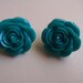 Large Bright Blue Cabachon Flower Stud Earrings