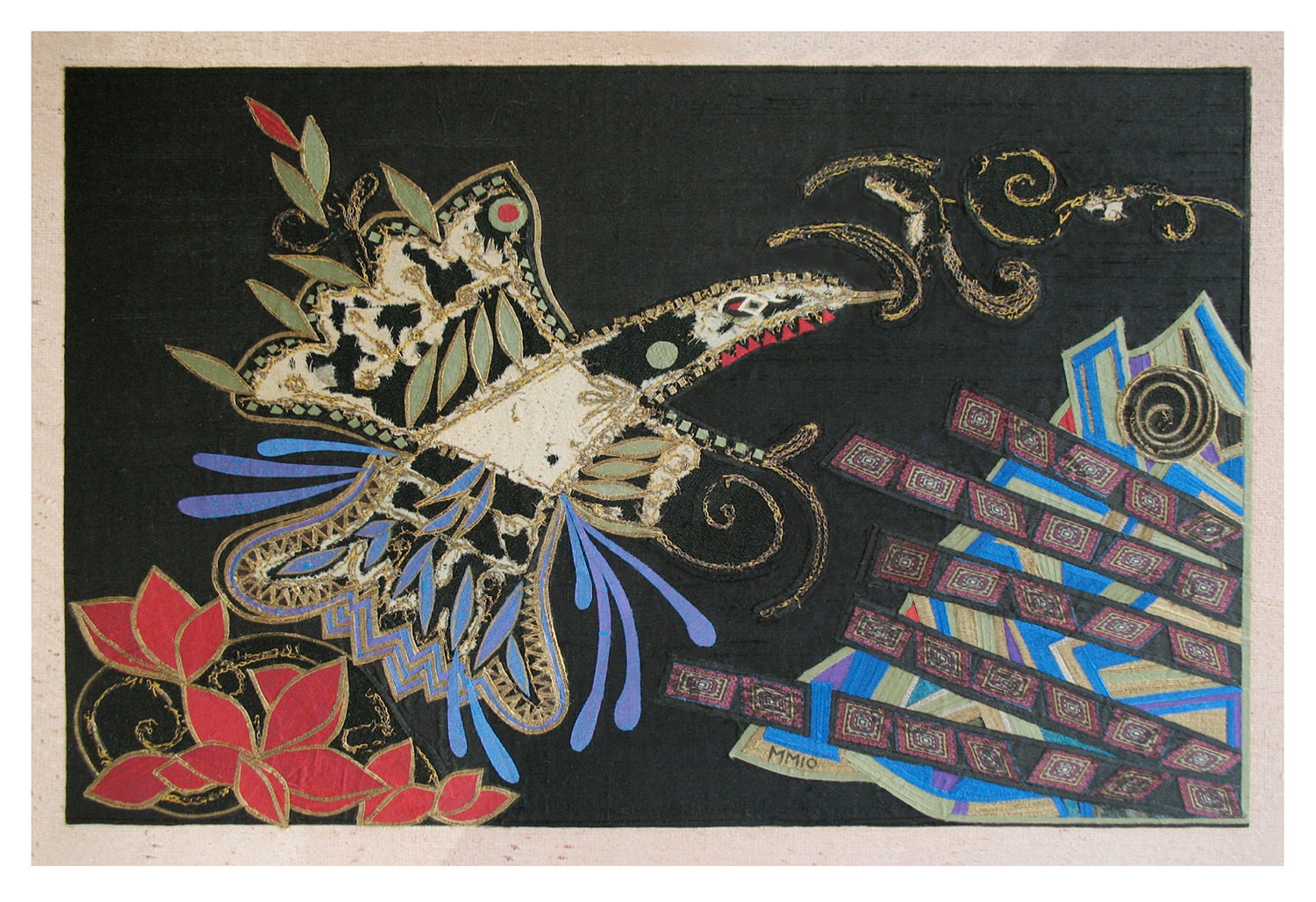 Night Flight, textile collage