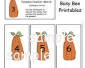 Clothespin Activity - Pumpkin Numbers Math Fall Halloween Preschool Kindergarten Game Center