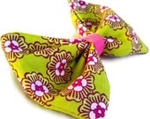 Green and Pink Flower Rockabilly Hair Bow