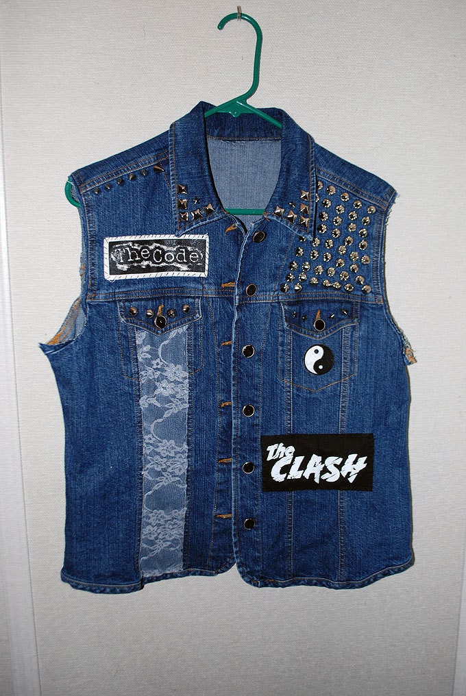 Patched and Laced Denim Studded Vest