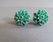 Vintage Blue Dahlia Stud Earrings