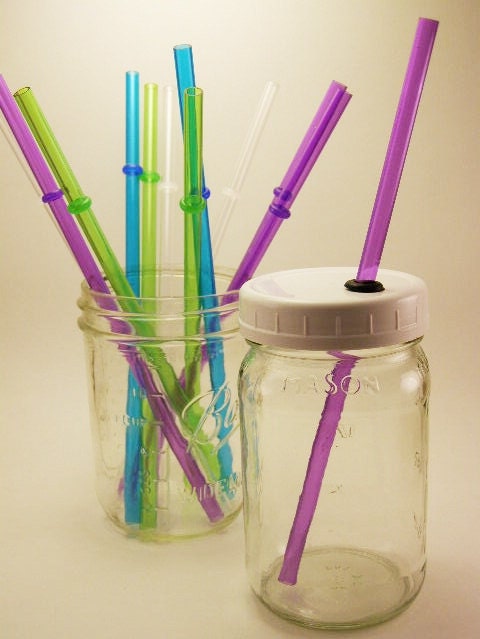 4 PACK Reusable ToGo Cup Small Mouth Ball Mason Canning Jar Lids With Color Straw Earth Day