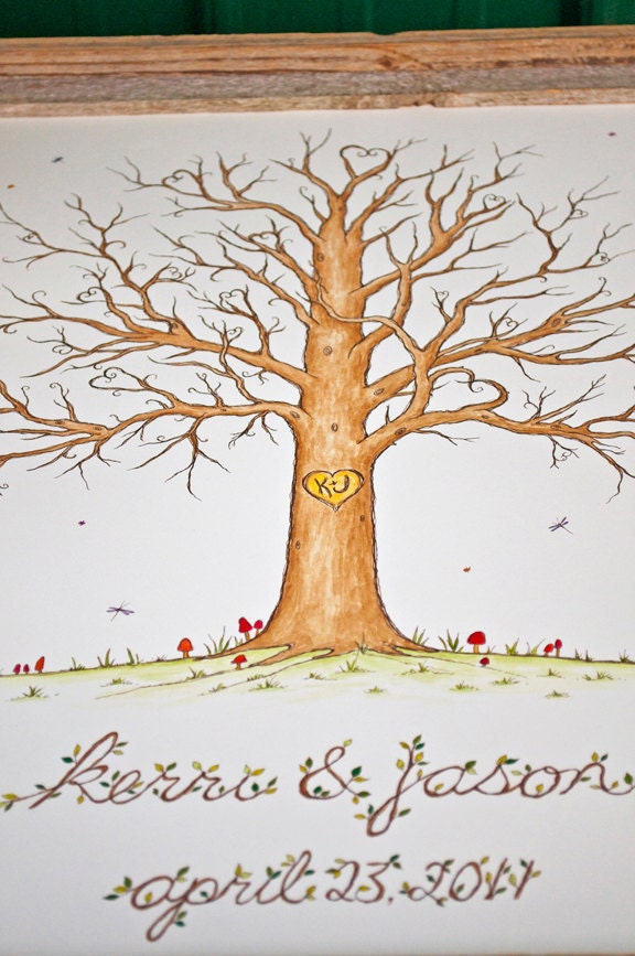ORIGINAL Watercolor Thumbprint / Fingerprint Tree 22" x 28" Wedding Guest Book / Keepsake