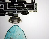 Egg Series no.9, Collage, limited edition Fine Art Print, Robins Egg & Industrial, Mechanical, Machinery, Steampunk - Free Shipping