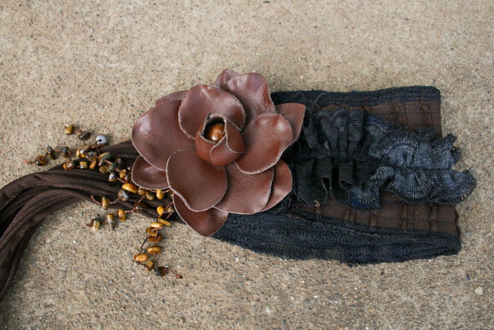 Roustabout - headband dread wrap handmade Steampunk bellydance gears flower