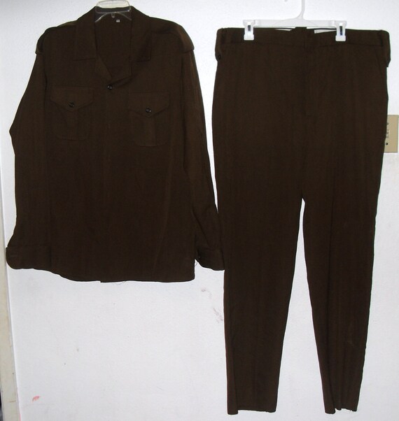 Vintage Military Uniform Suit Pants Shirt Large Dark Green Wool Blend Steampunk Cosplay