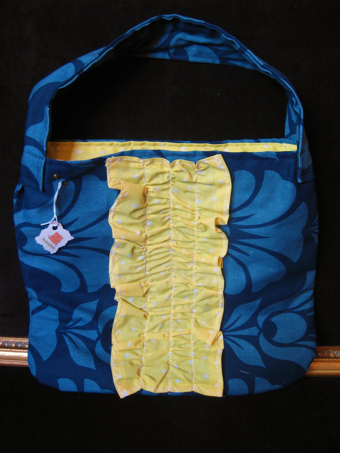 Blue Flowers and Yellow Ruffles Medium Size Handbag/Purse