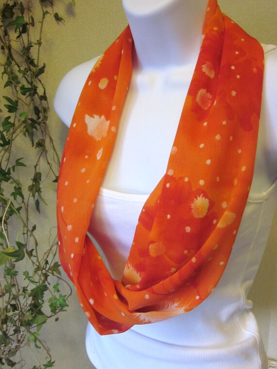 Bright Orange Infinity Scarf White Paint Splash Design Handmade Fashion by Thimbledoodle