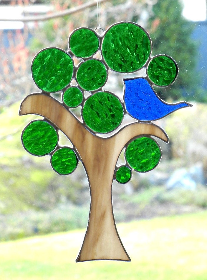 Stained Glass Suncatcher: Love Bird in a Tree