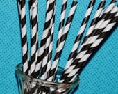 25 black and white striped paper drinking straws -  with FREE Blank Paper Flags.  See also - "Personalized" flags option.