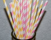 50 lemonade pink & yellow mixed combo barber striped paper drinking straws , FREE DIY Flags.  See also - "Personalized" flags option.