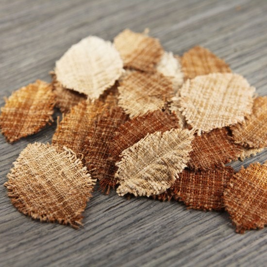 Lovely Fabric leaves 547516 -  rose shaped hand dyed burlap fabric leaves - shades of brown rustic fall colors