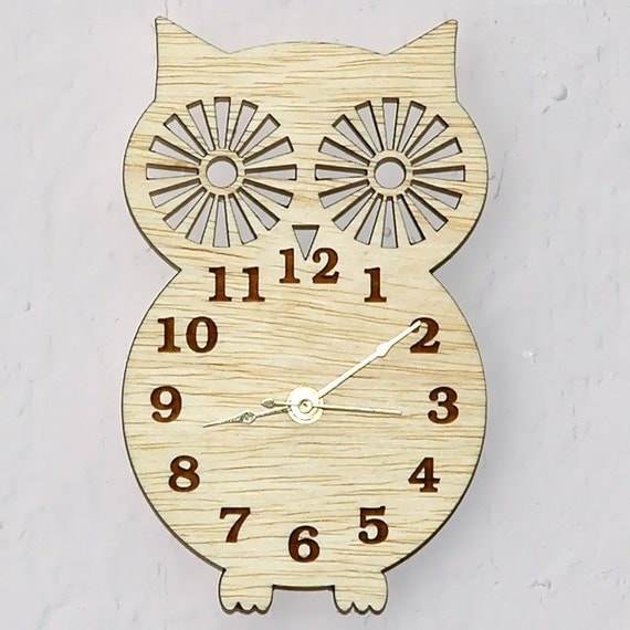 Owl Silhouette - Modern Wooden Wall Clock  with Natural Hand Rubbed Wax  Finish