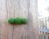 Necklace with Grass Green Needle Felted Wool Beads