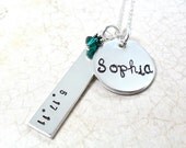 Custom Sterling Silver Name and Date Charm Necklace