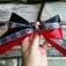 Red, Black & Hearts Valentine Cheer Bow Bun Cover and Ponytail Cover with Red irridescent Swarovski Rhinestones by Dncemom Designs
