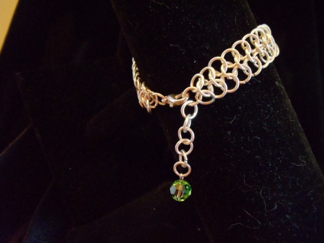Chainmaille Silver and gold delicate bracelet with antique crystal - cm02