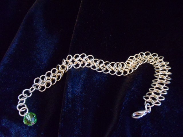 Chainmaille Silver and gold delicate bracelet with antique crystal - cm02