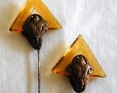 DECO GLASS and Brass HATPINS
