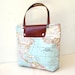 World Map Printed Fabric Tote Bag - Rusty Leather - Daily, Weekly, School Bag, Diaper Bag, Book or Magazine Tote Bag