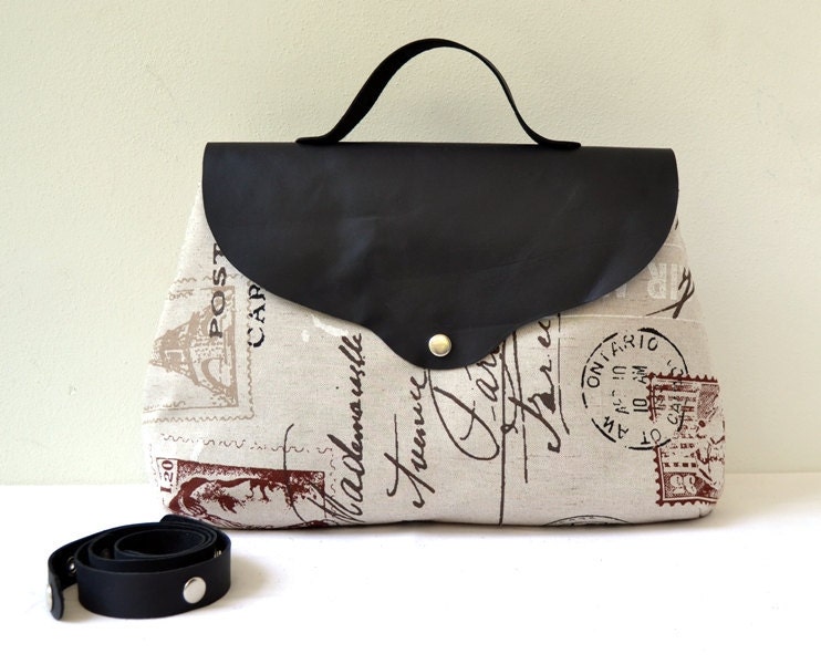 Postcard Printed Cotton - Canvas - Leather Messenger, Handbag, Shoulder Bag, Portfolio, Notebook, Netbook Bag, School Bag...