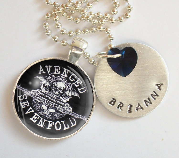 Avenged Sevenfold Personalized Hand Stamped Necklace Swarovski Crystal Heart r10