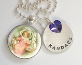 Vintage Easter Personalized Hand Stamped Necklace Swarovski Crystal Heart  r11