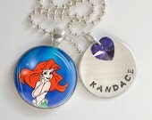 Ariel Eyes Personalized Hand Stamped Necklace Swarovski Crystal Heart  r26