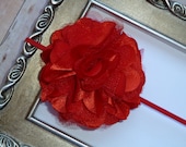 Flower Headband - Baby Flower Headband - Girl Flower Headband - Red Satin and Tulle Mesh