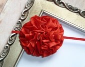 Flower Headband - Baby Flower Headband - Girl Flower Headband - Red Satin Fabric Puff