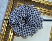 Baby Girl Flower Headband - Flower Headband - Black and White Gingham Chiffon Puff