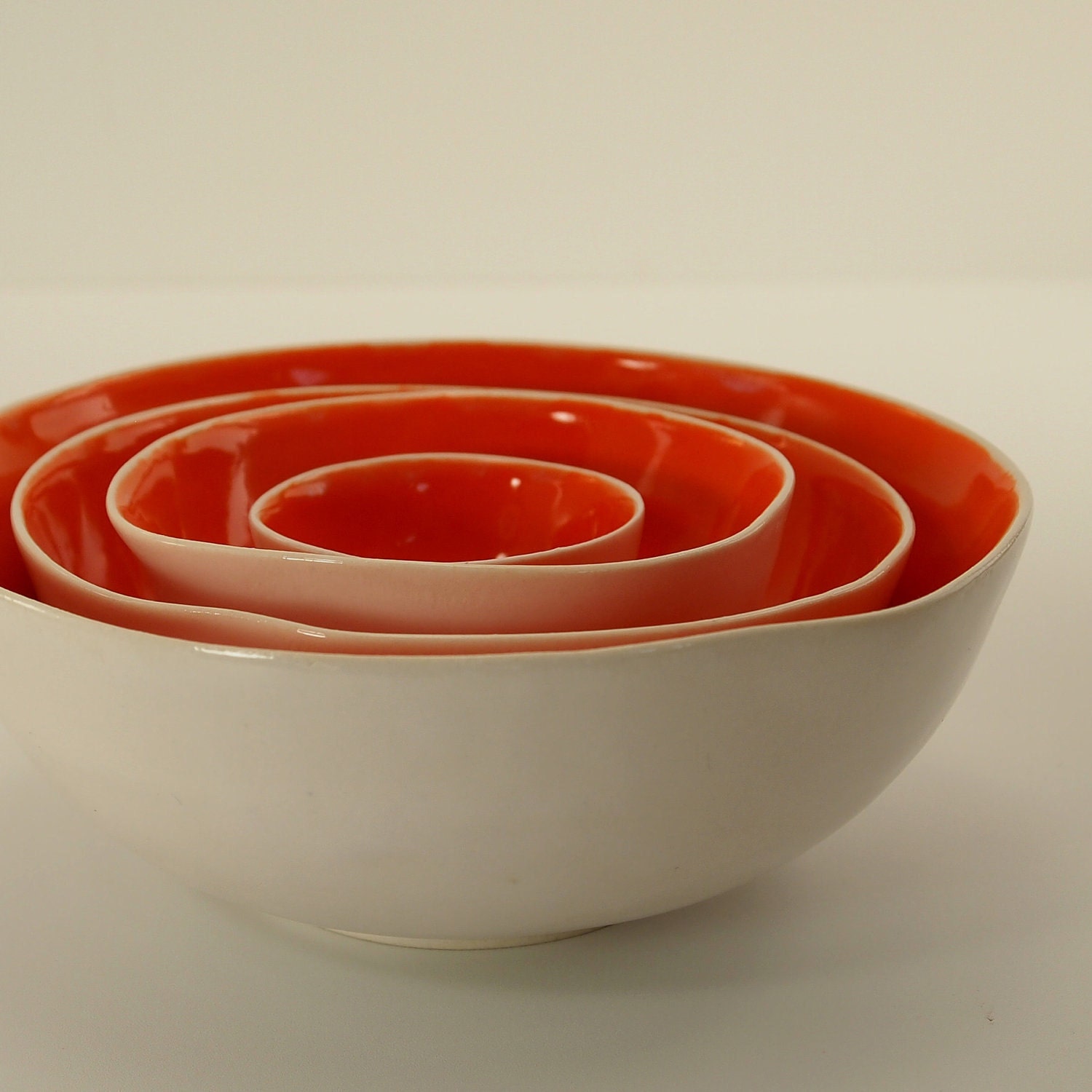Tangerine and White Nesting Bowls