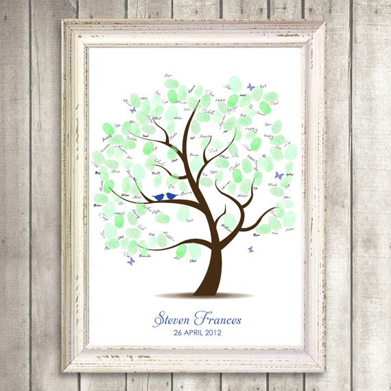 flutterby baby fingerprint guest book tree - printable file
