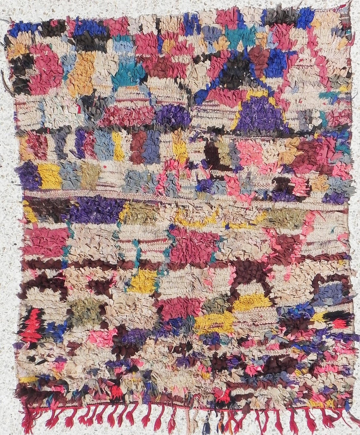 Rag rug from Morocco called "boucherouite" berber tribal art
