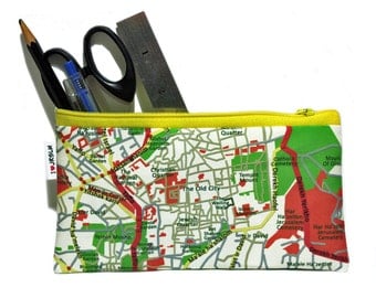 JERUSALEM map pencil case zipper pouch clutch - a souvenir from Israel the holy land for men for woman gift idea
