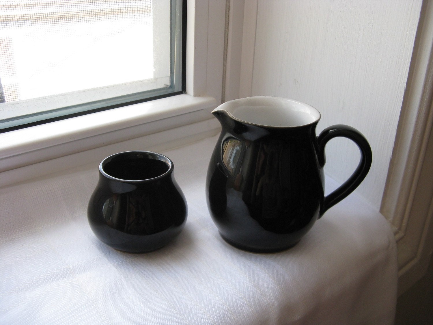 Denby Cream Sugar Mod Eclipse Pattern 50s Black and White Rare Mid Century Set