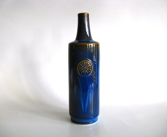 Blue Vase Scandinavian Pottery Soholm Stentoj Denmark Maria Philippi Nordlys Pinwheel Cobalt Bottle