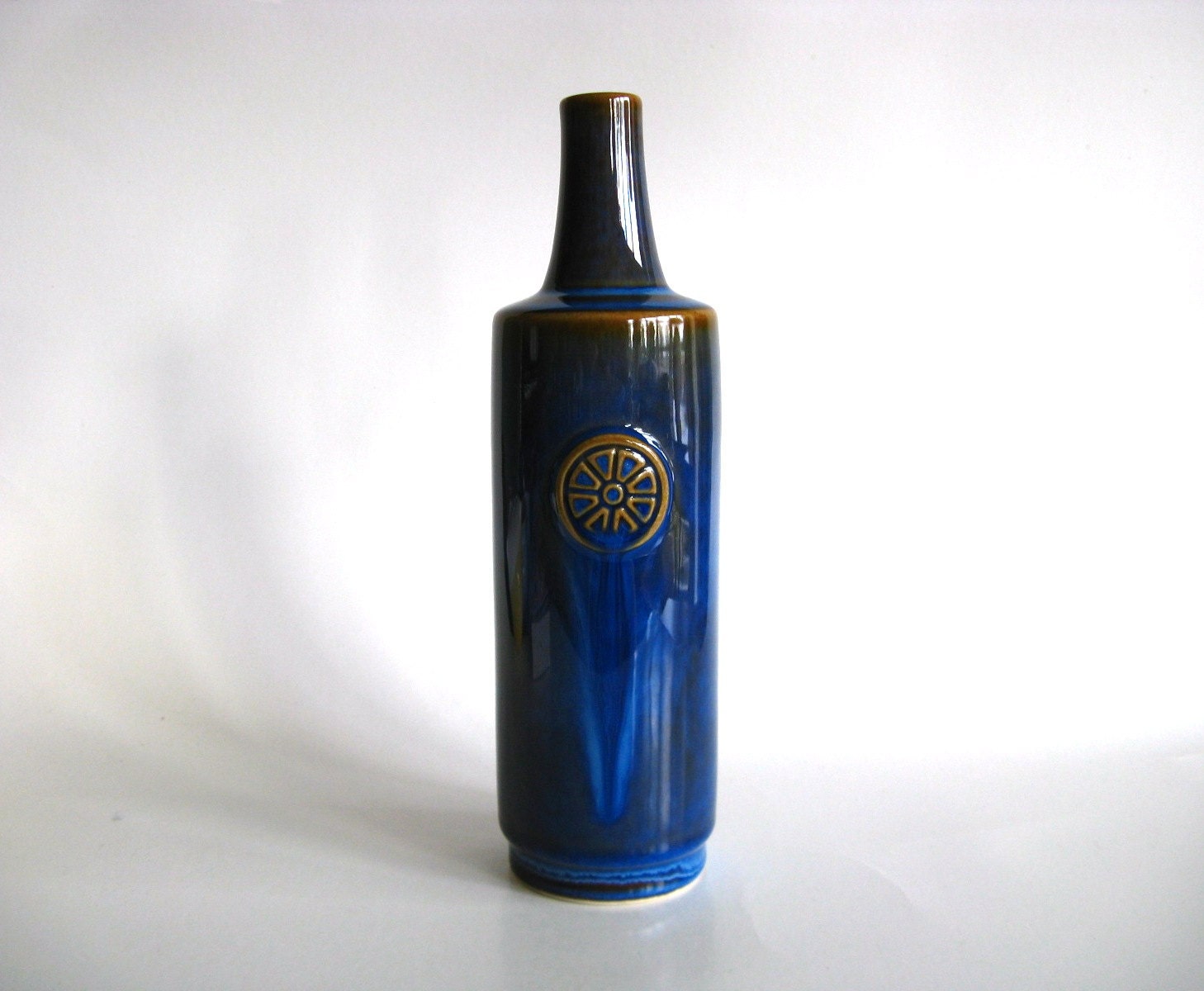 Blue Vase Scandinavian Pottery Soholm Stentoj Denmark Maria Philippi Nordlys Pinwheel Cobalt Bottle