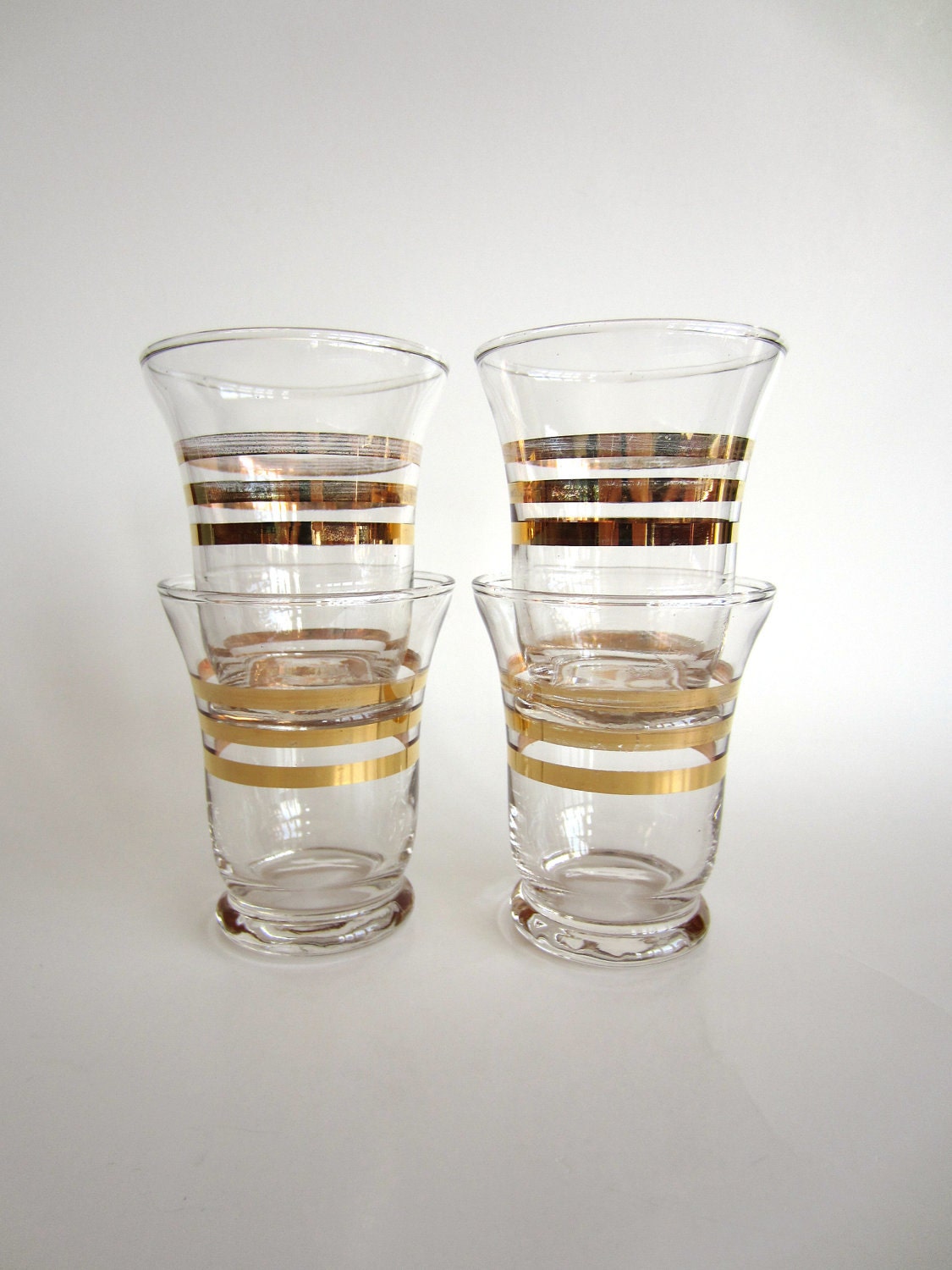 Gold Striped Glasses Mid Century Modern Vintage Retro Barware