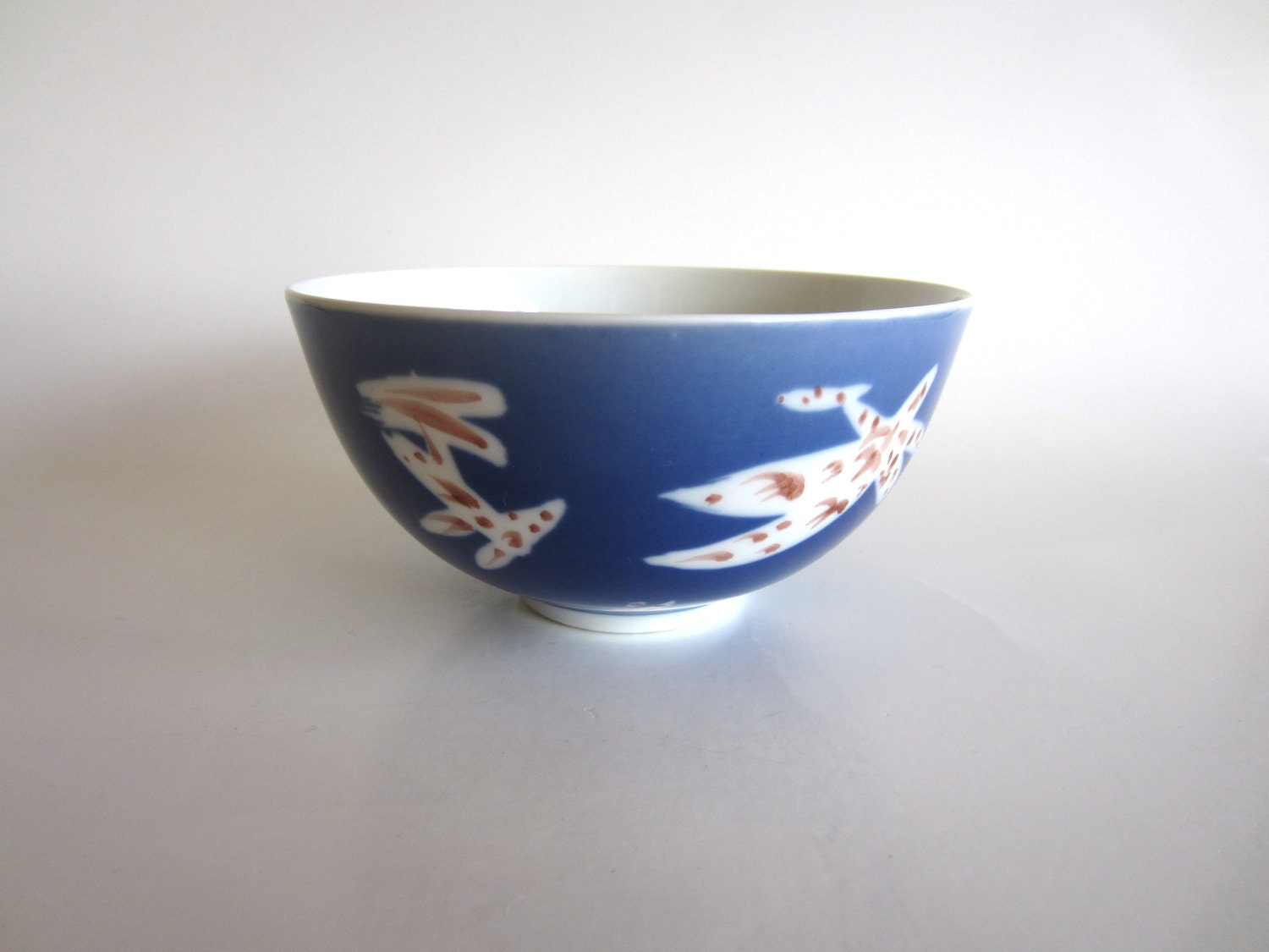 Porcelain Bowl Royal Copenhagen Denmark Blue White Pink Rice Abstract 21061